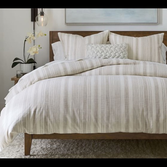 Pottery barn brown stripe duvet bed pillow shams - Picture 2 of 6